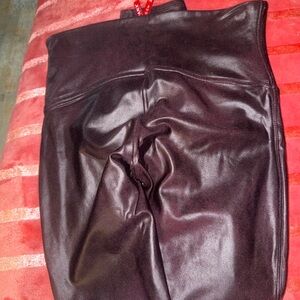 SPANX XL Faux Leather Leggings in Deep Burgundy